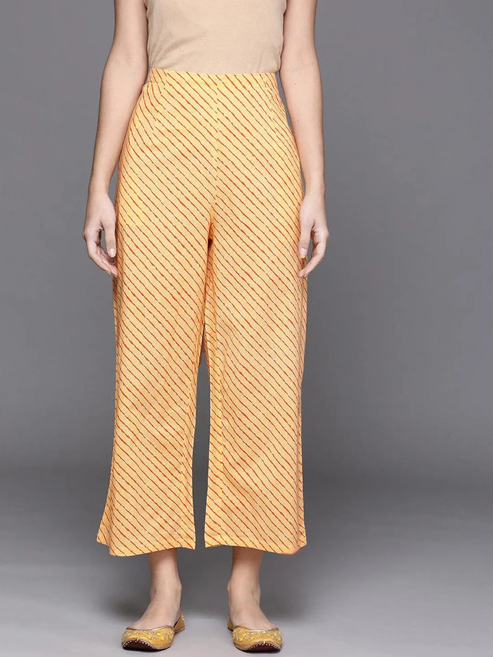 Yellow Printed Cotton Palazzos - Libas