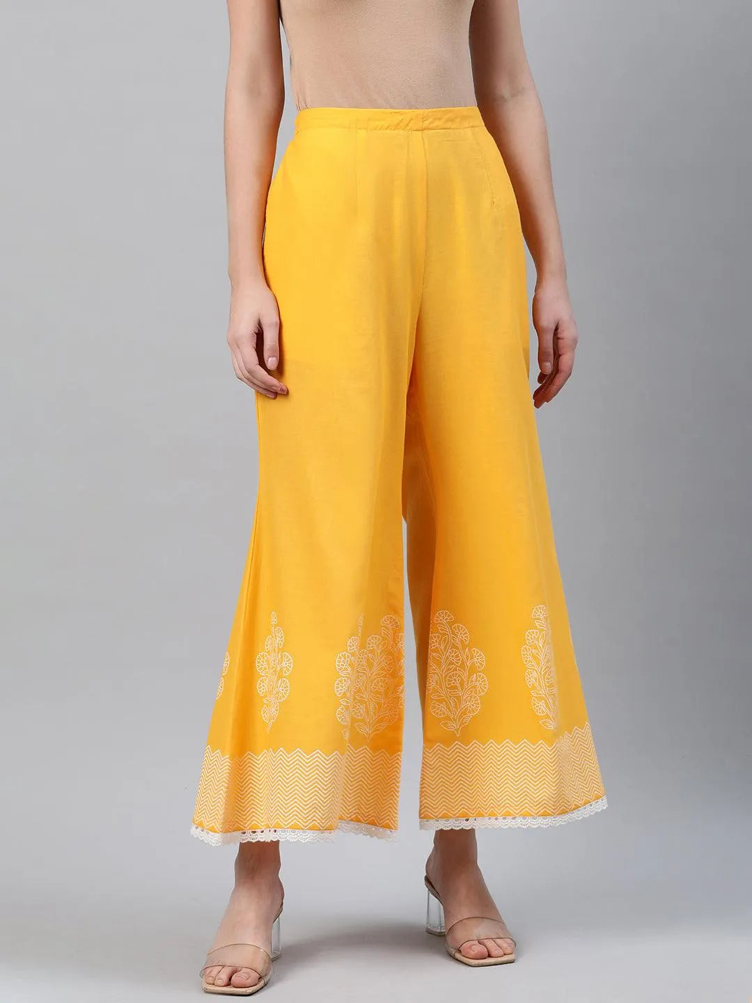 Yellow Printed Cotton Palazzos - Libas