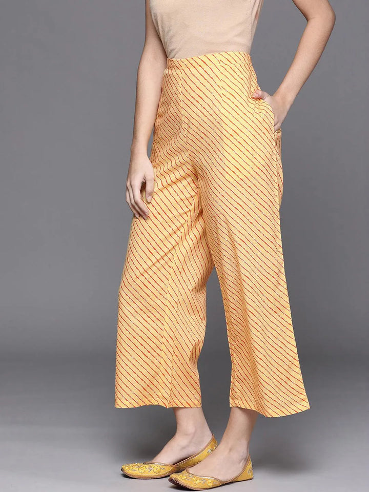 Yellow Printed Cotton Palazzos - Libas