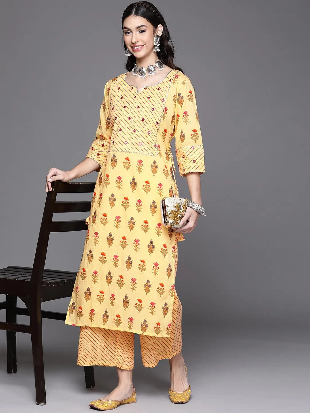 Yellow Printed Cotton Palazzos - Libas