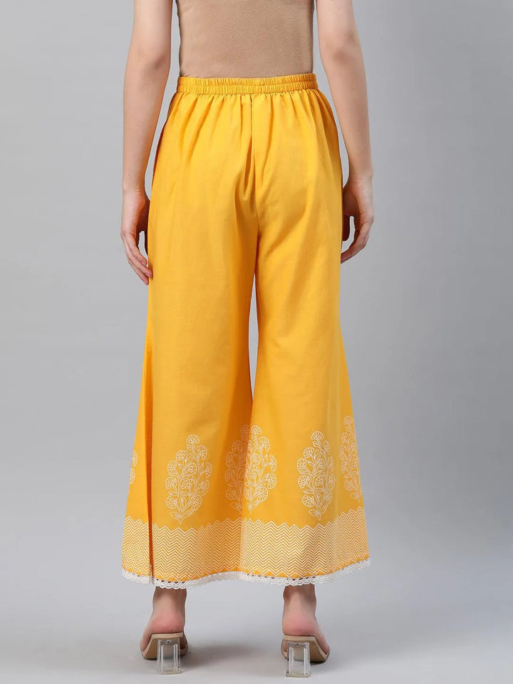 Yellow Printed Cotton Palazzos - Libas