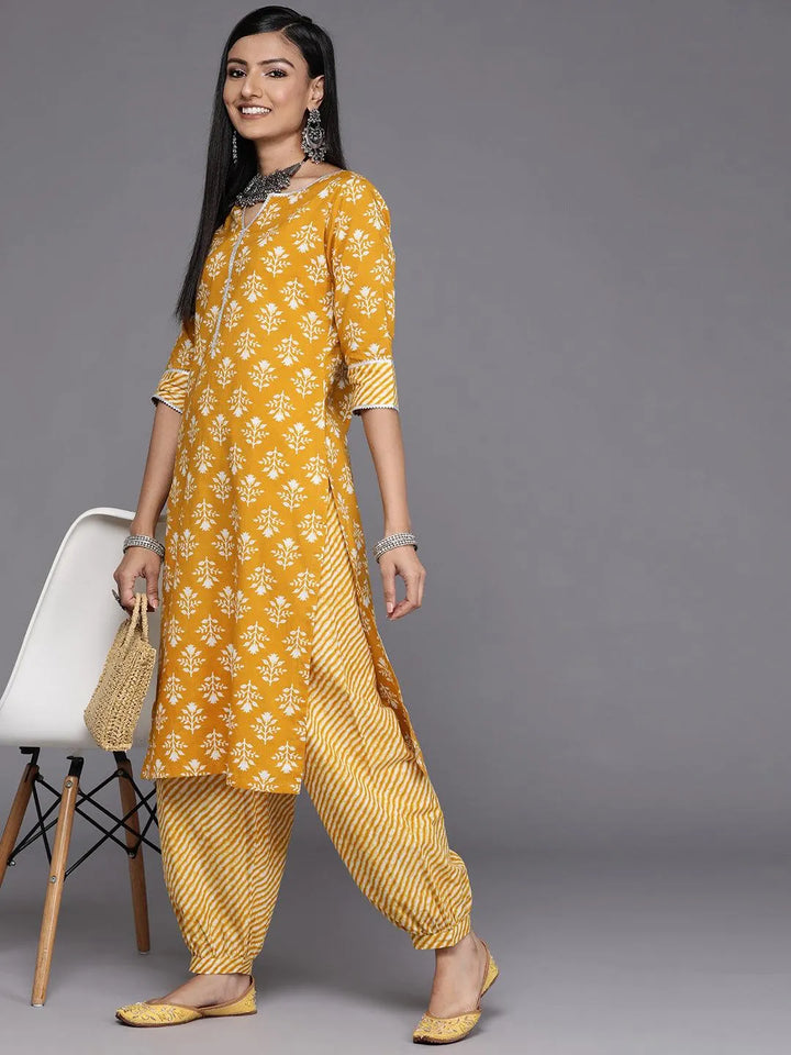 Yellow Printed Cotton Salwar Pants - Libas