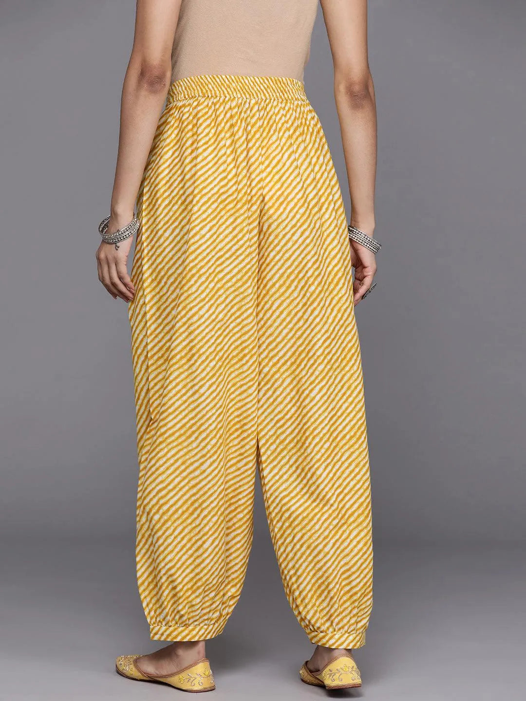 Yellow Printed Cotton Salwar Pants - Libas