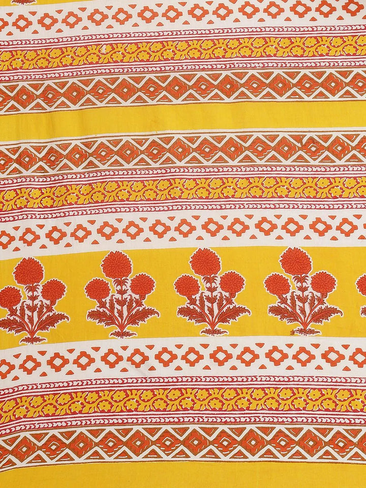 Yellow Printed Cotton Saree - Libas