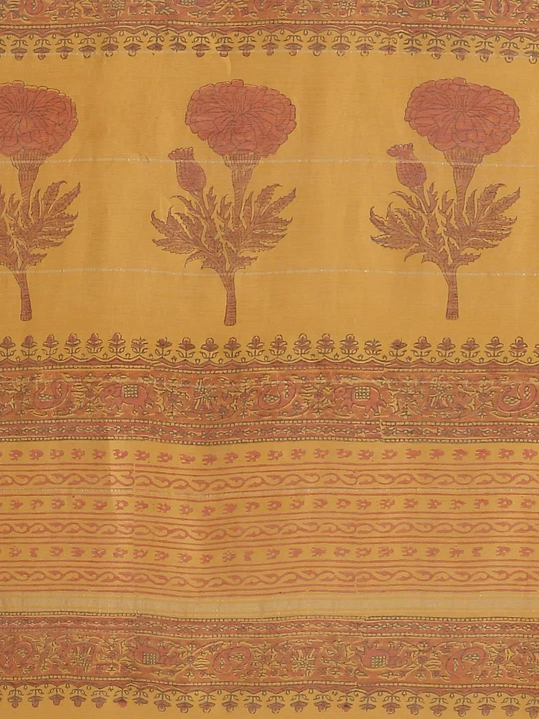 Yellow Printed Cotton Silk Saree - Libas