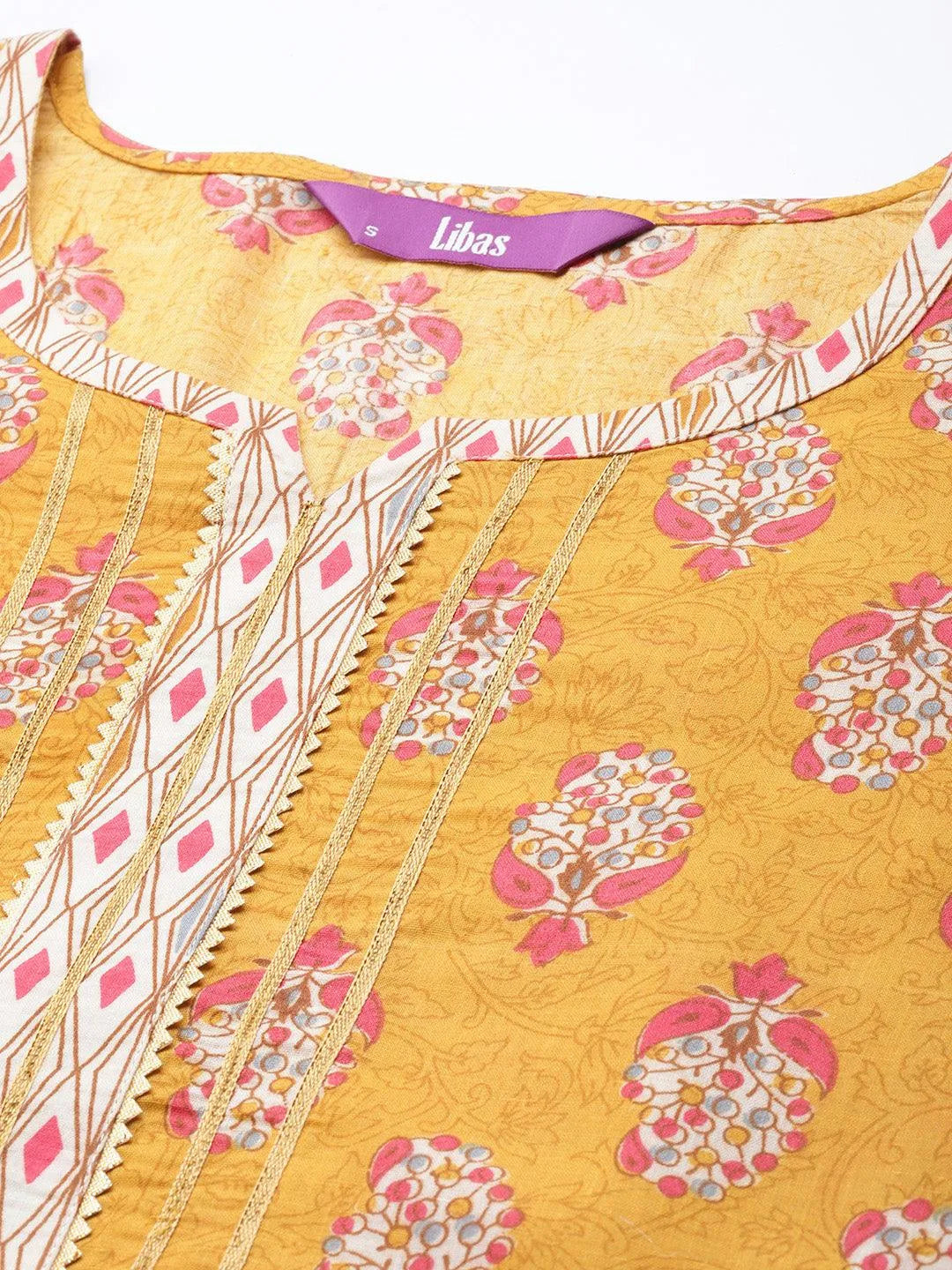 Yellow Printed Cotton Straight Kurta - Libas