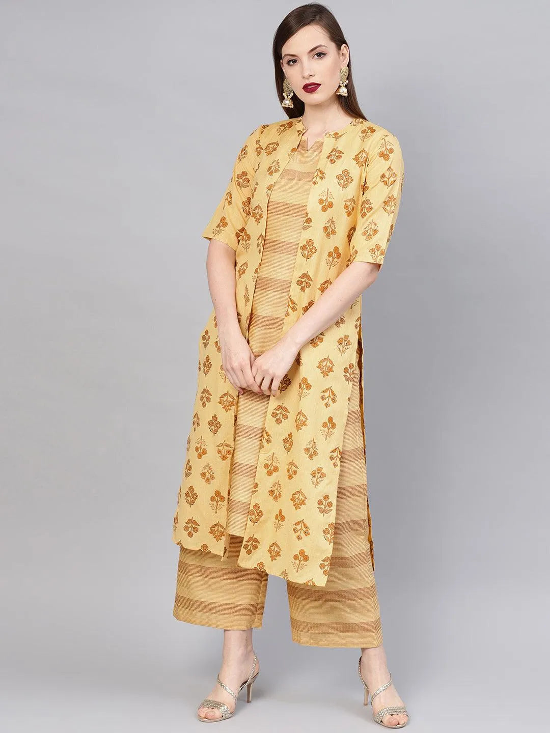 Yellow Printed Cotton Kurta Set - Libas