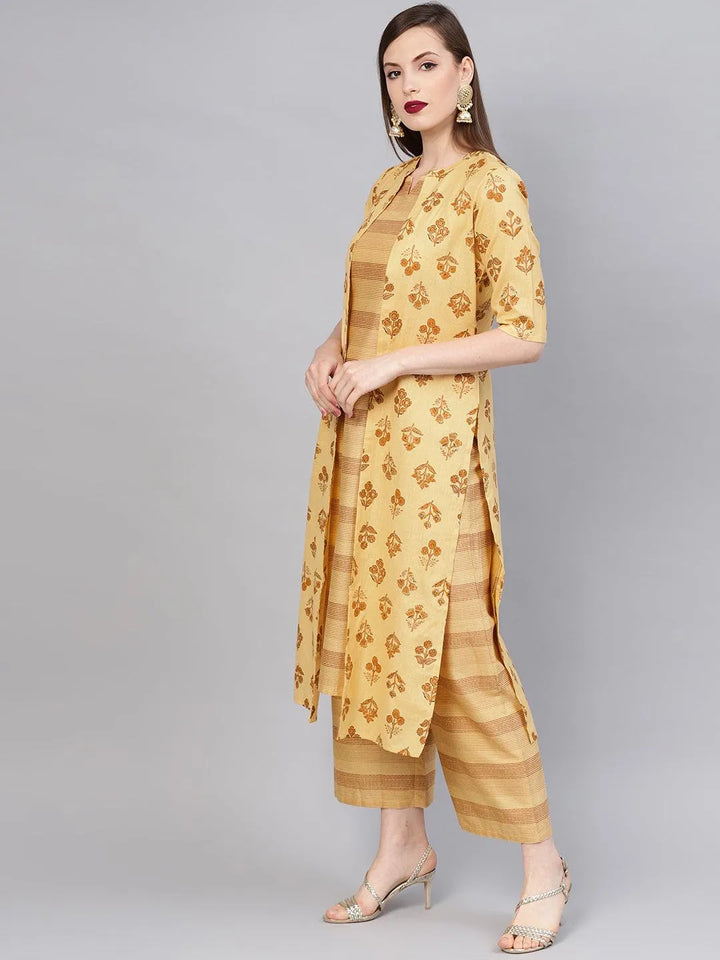 Yellow Printed Cotton Kurta Set - Libas