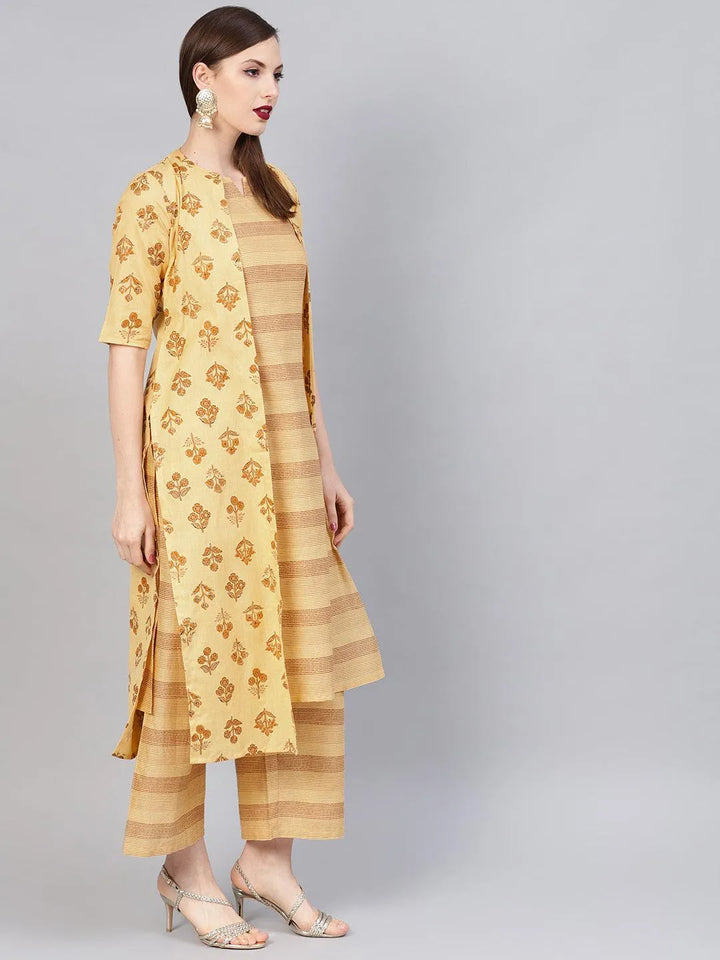 Yellow Printed Cotton Kurta Set - Libas