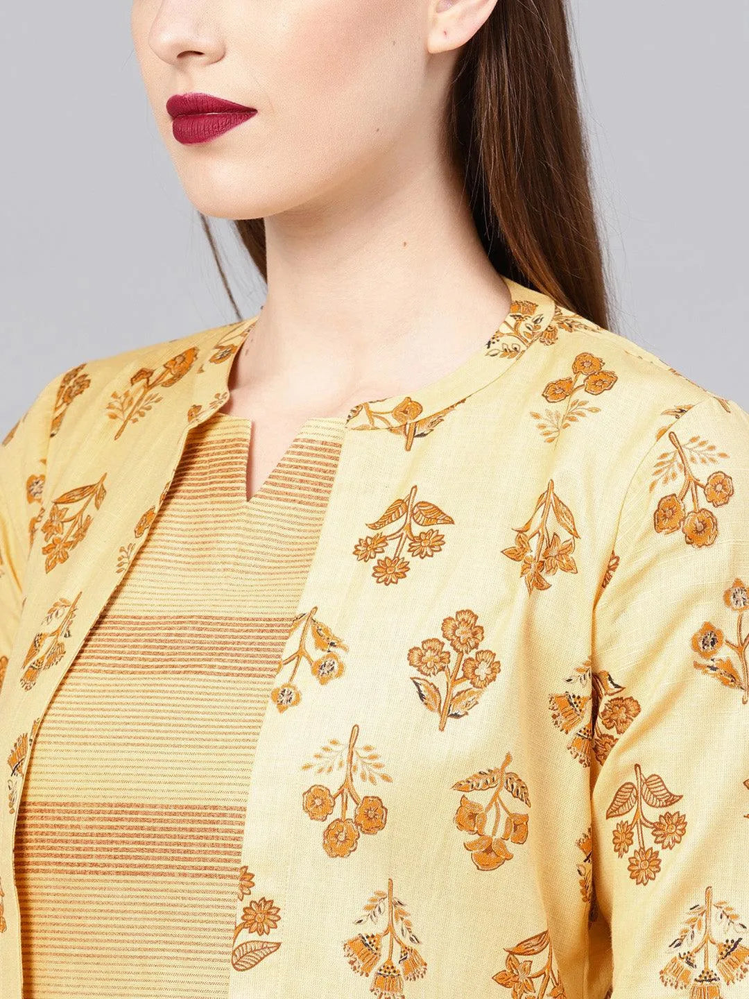 Yellow Printed Cotton Kurta Set - Libas