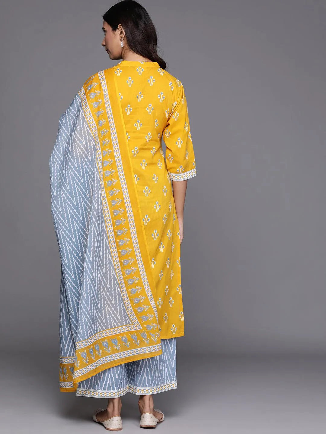 Yellow Printed Cotton Suit Set - Libas