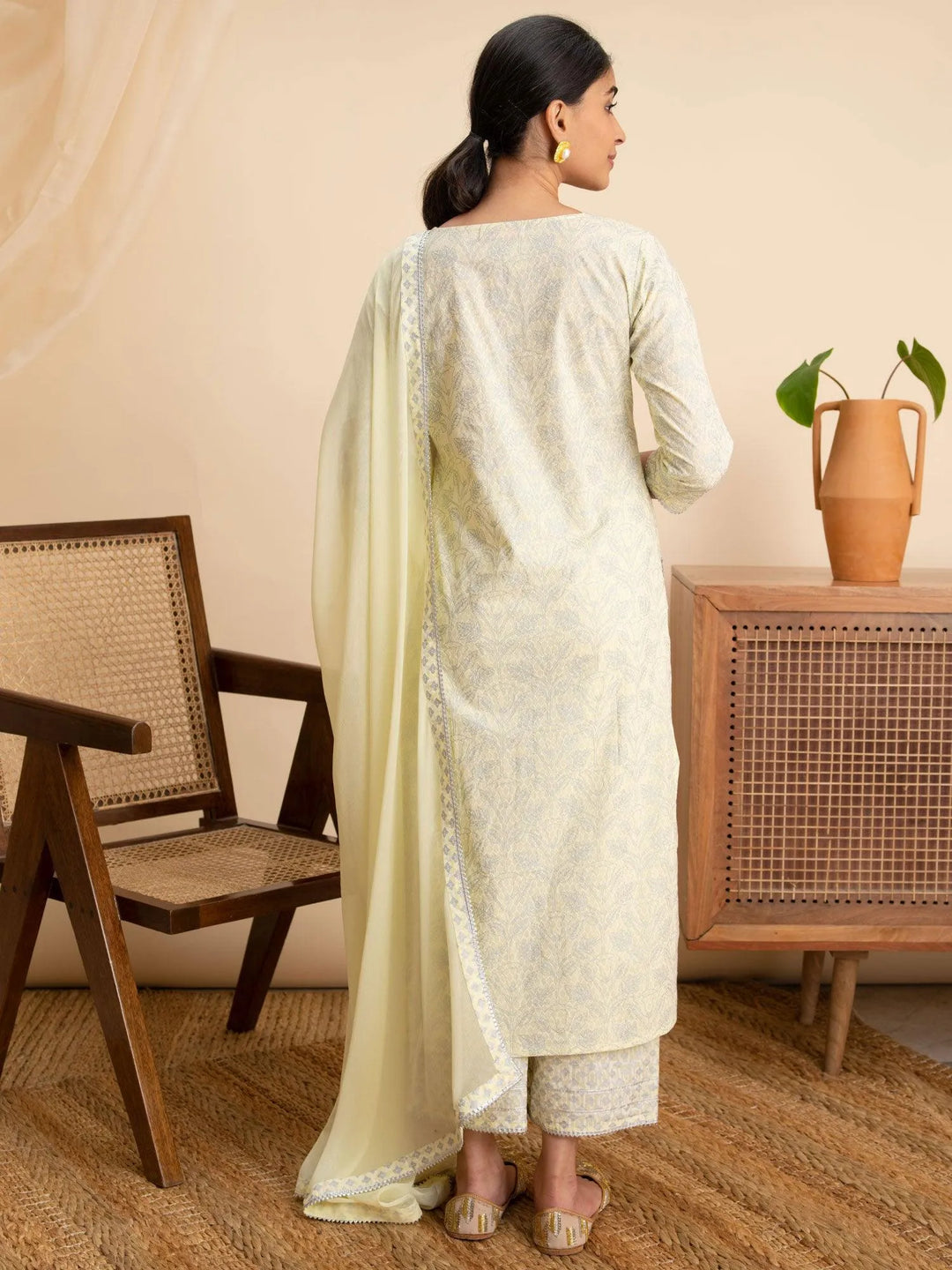 Yellow Printed Cotton Suit Set - Libas