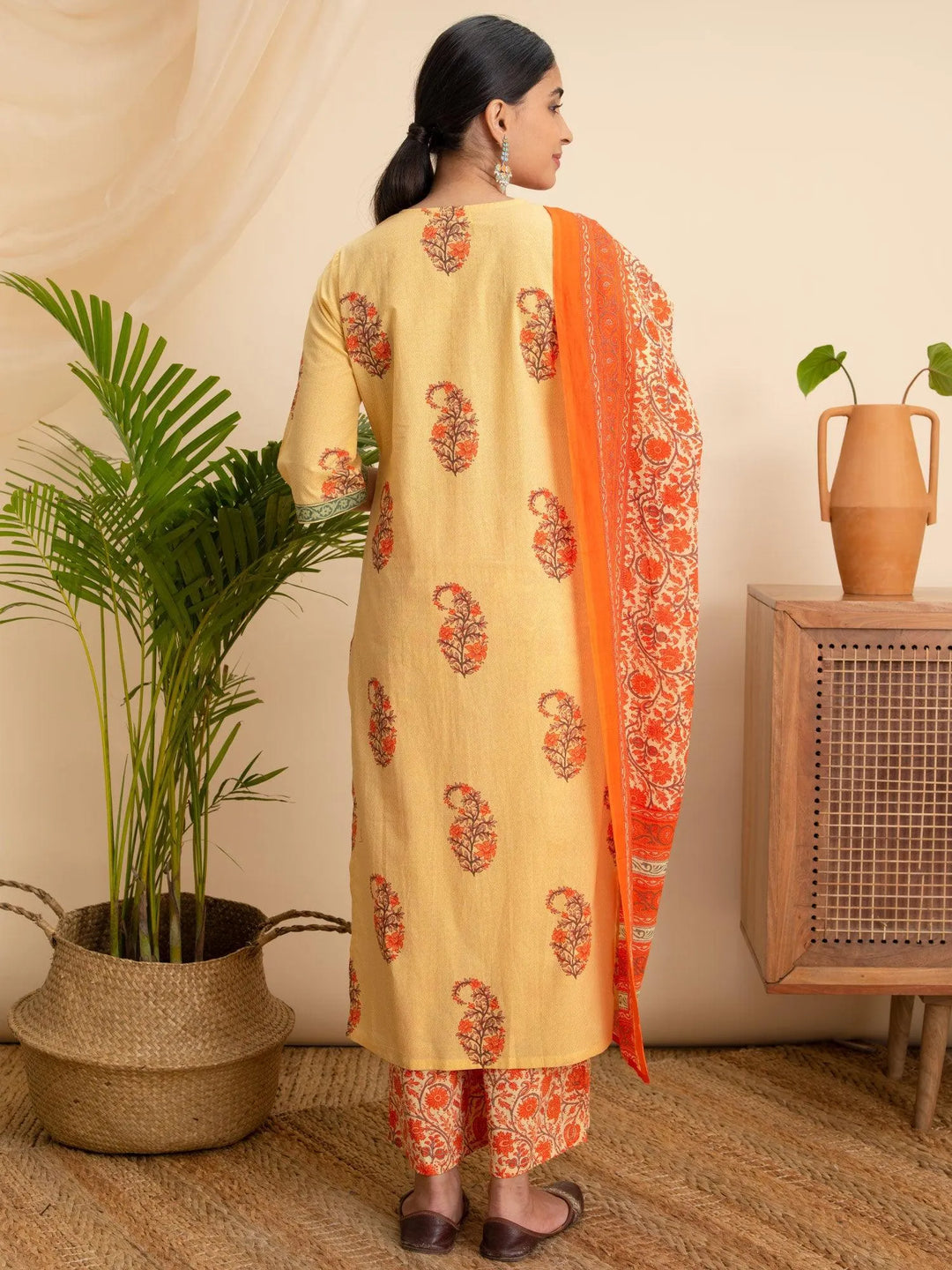 Yellow Printed Cotton Suit Set - Libas 