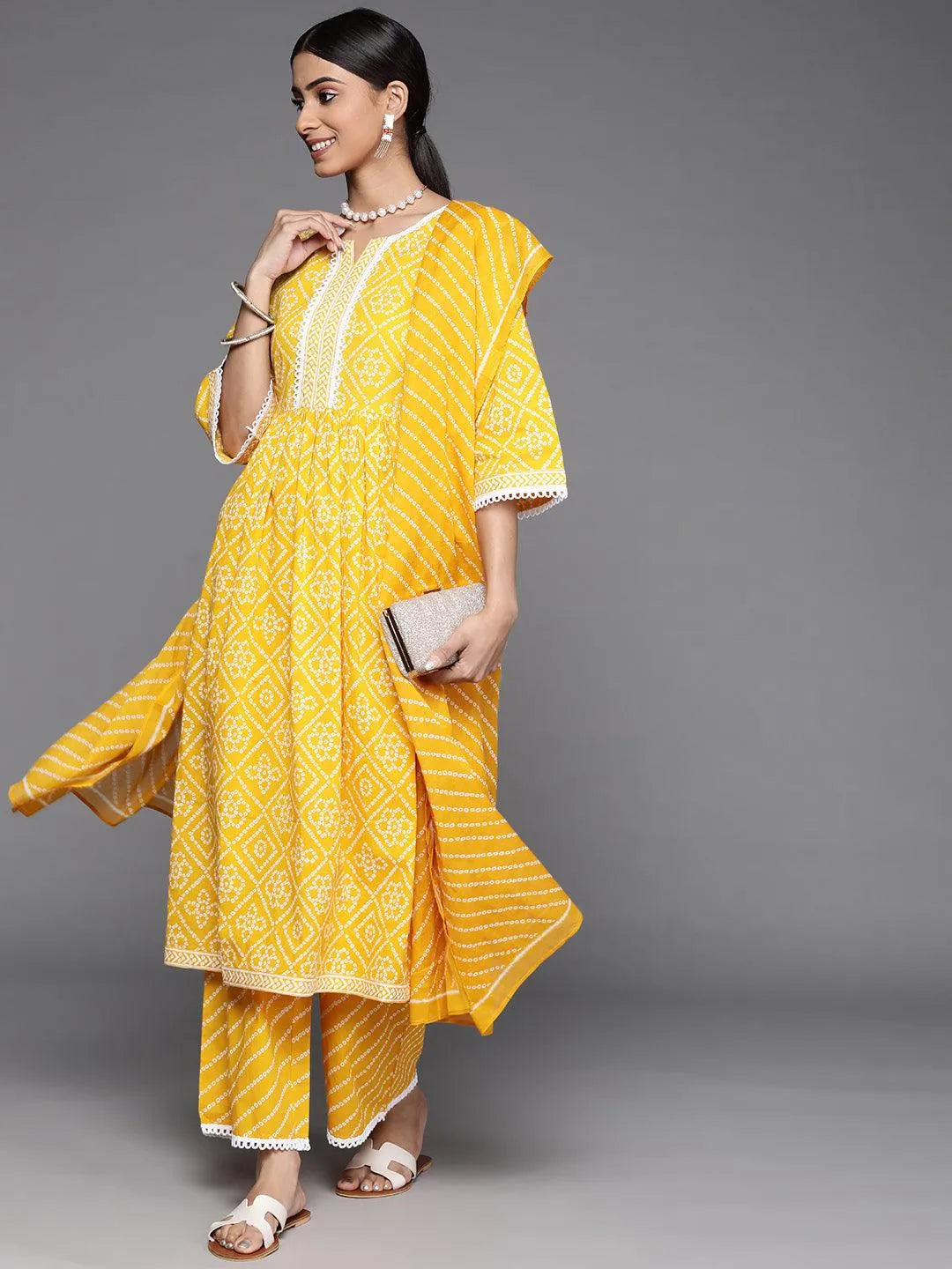 Yellow Printed Cotton Suit Set - Libas