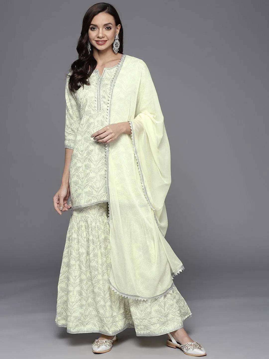 Yellow Printed Cotton Suit Set - Libas 