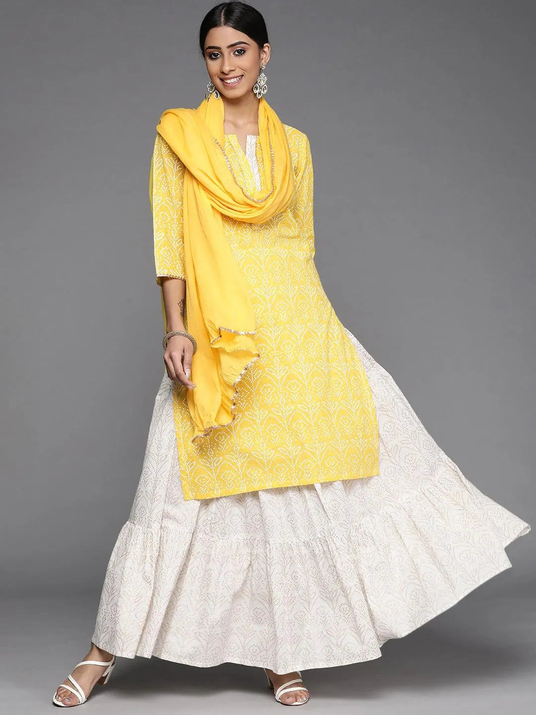 Yellow Printed Cotton Suit Set - Libas