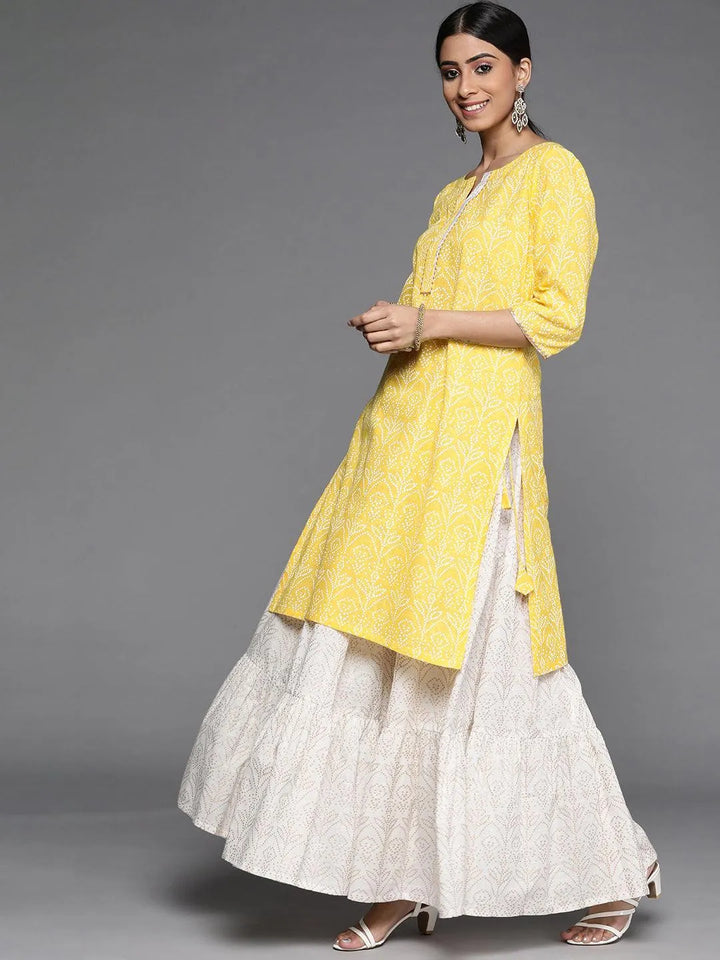 Yellow Printed Cotton Suit Set - Libas