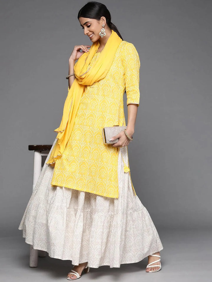 Yellow Printed Cotton Suit Set - Libas