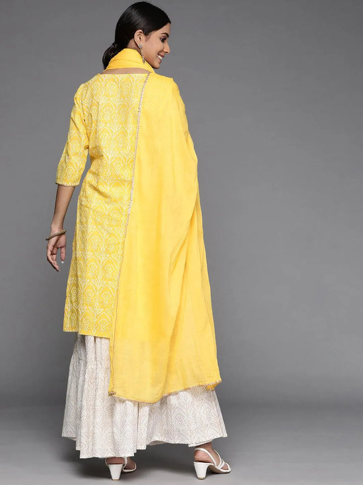 Yellow Printed Cotton Suit Set - Libas