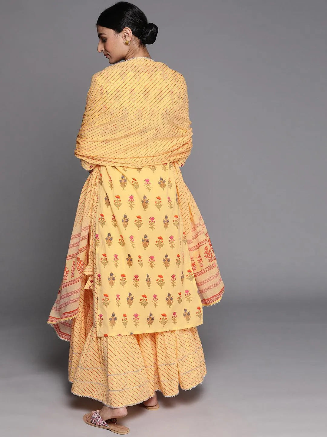 Yellow Printed Cotton Suit Set - Libas 