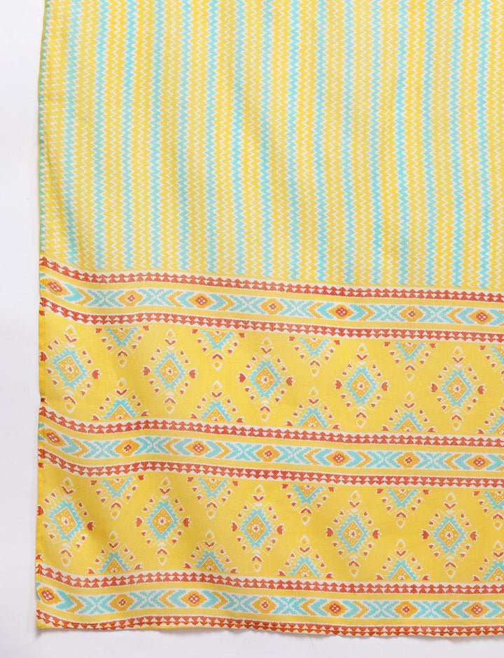 Yellow Printed Cotton Straight Kurta With Trousers & Dupatta - Libas