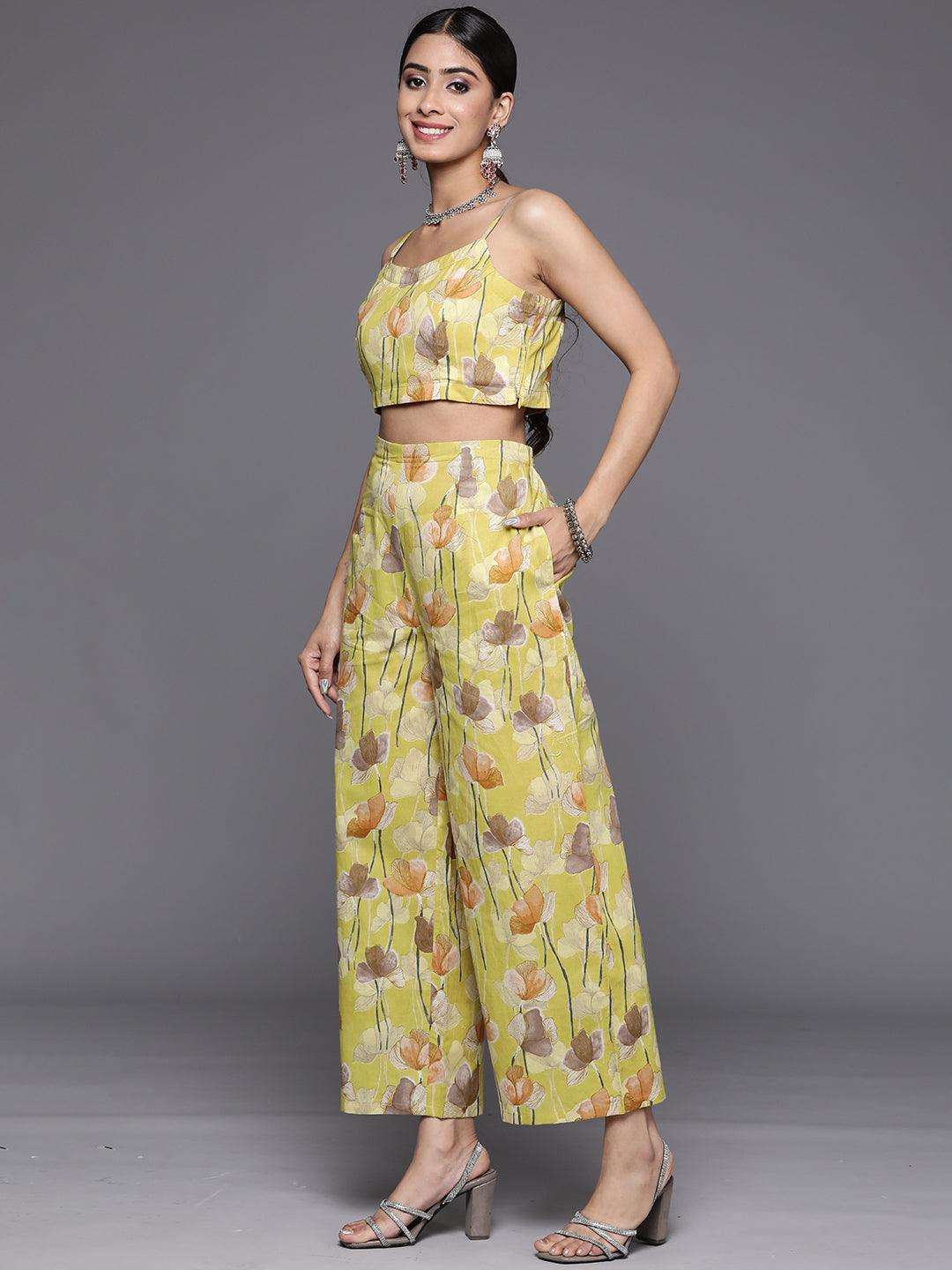 Lime Yellow Printed Cotton Co-Ords - Libas 