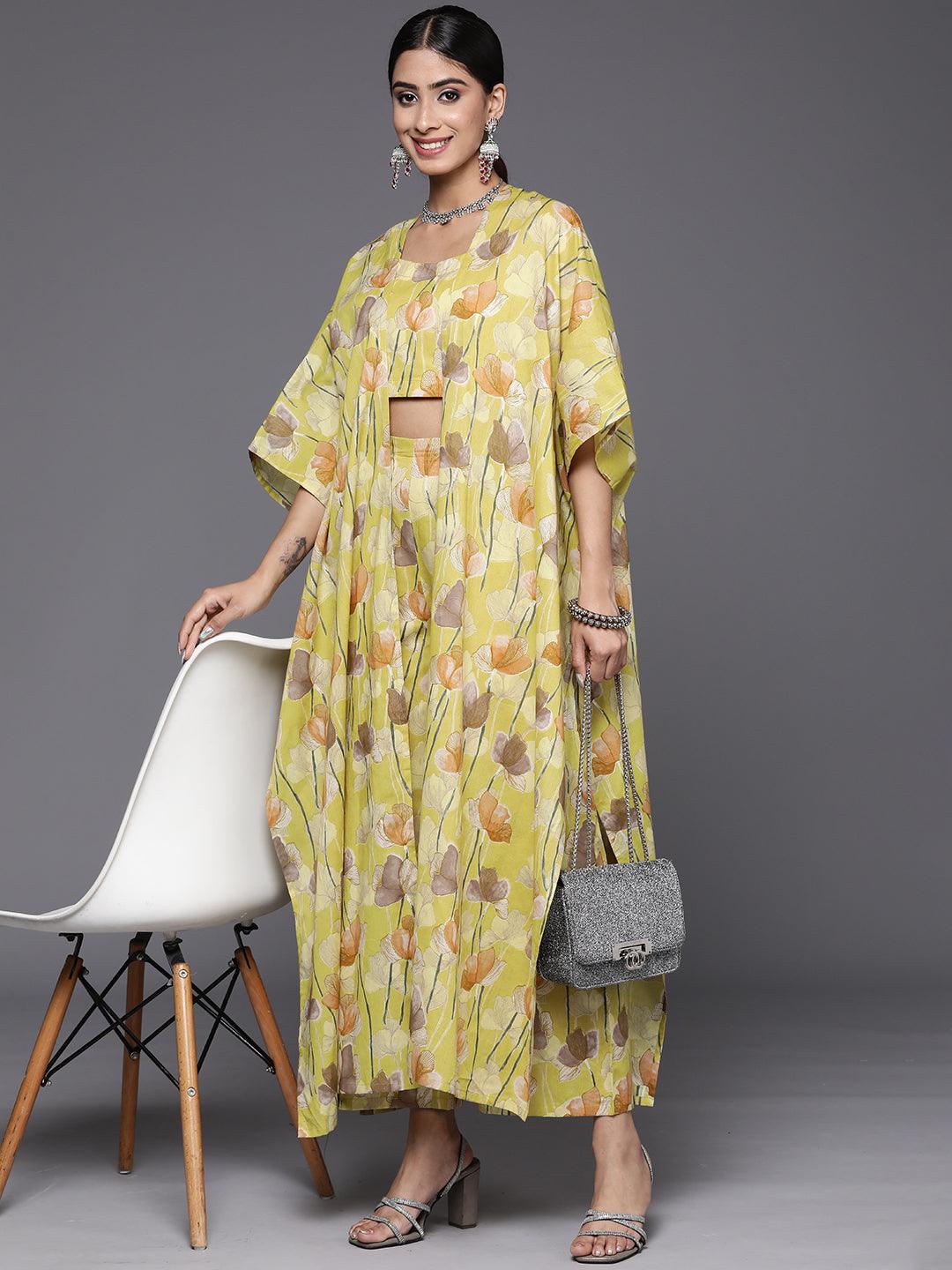 Lime Yellow Printed Cotton Co-Ords - Libas 