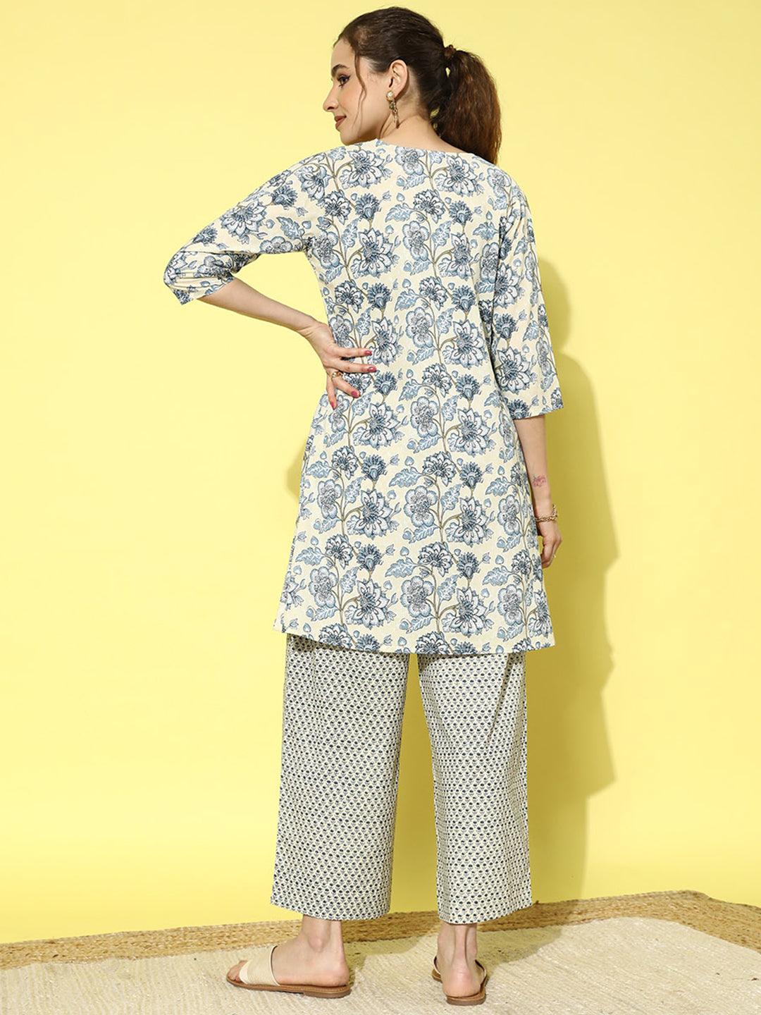 Yellow Printed Cotton Top With Palazzos & Shrug - Libas