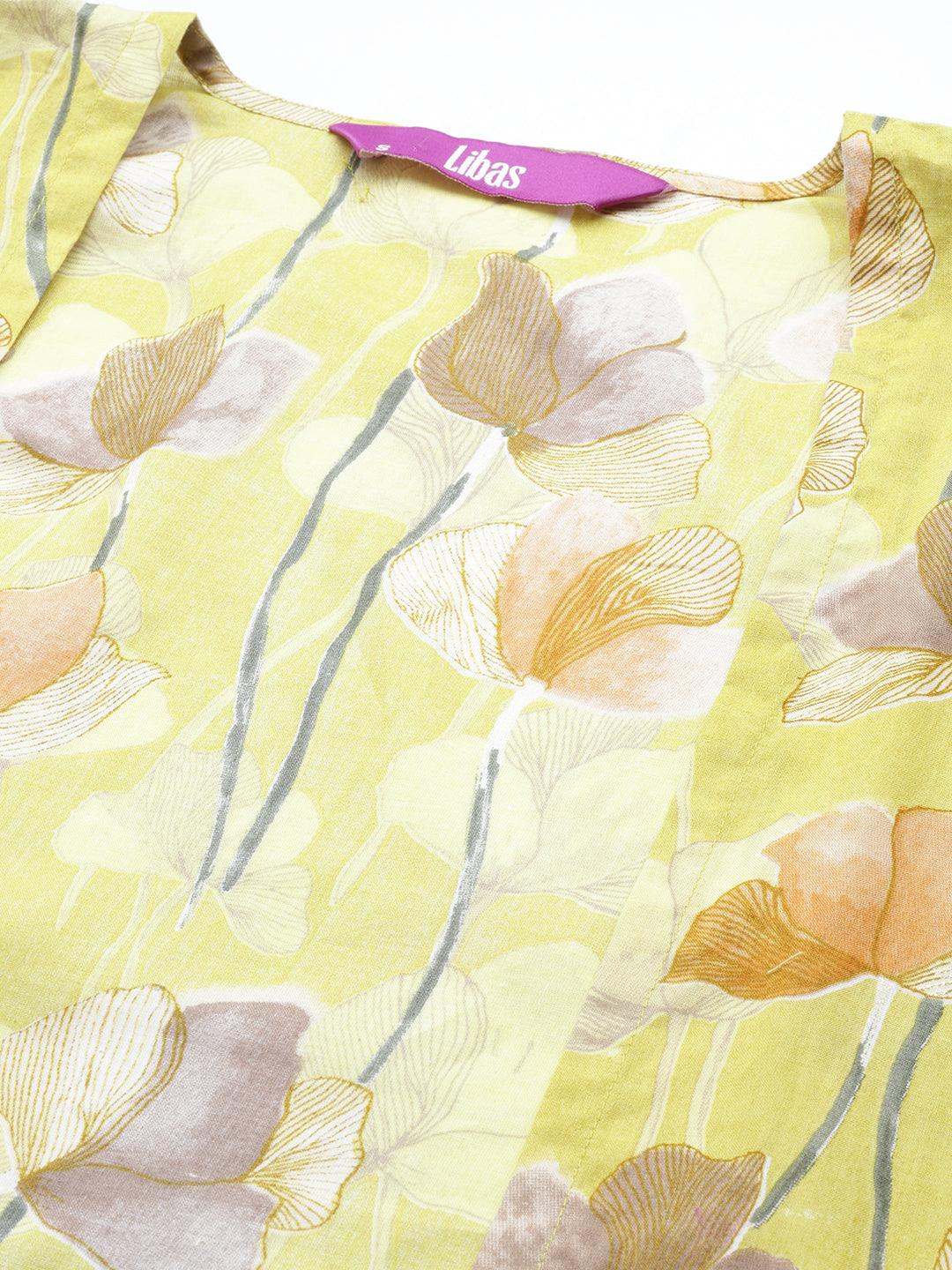 Lime Yellow Printed Cotton Co-Ords - Libas 