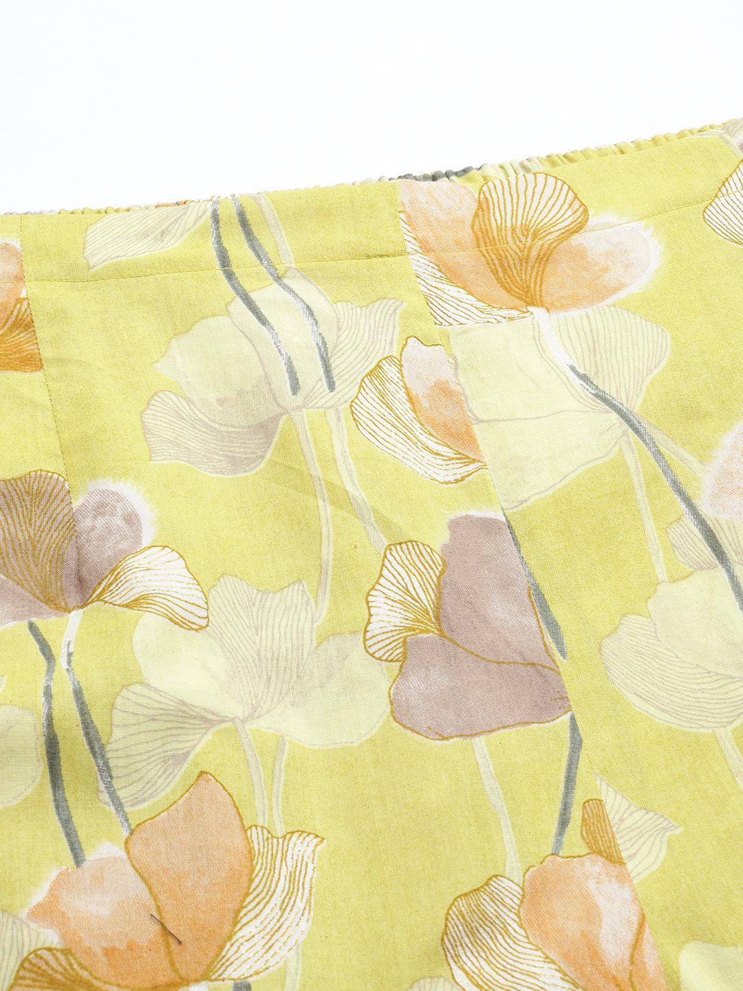 Lime Yellow Printed Cotton Co-Ords - Libas