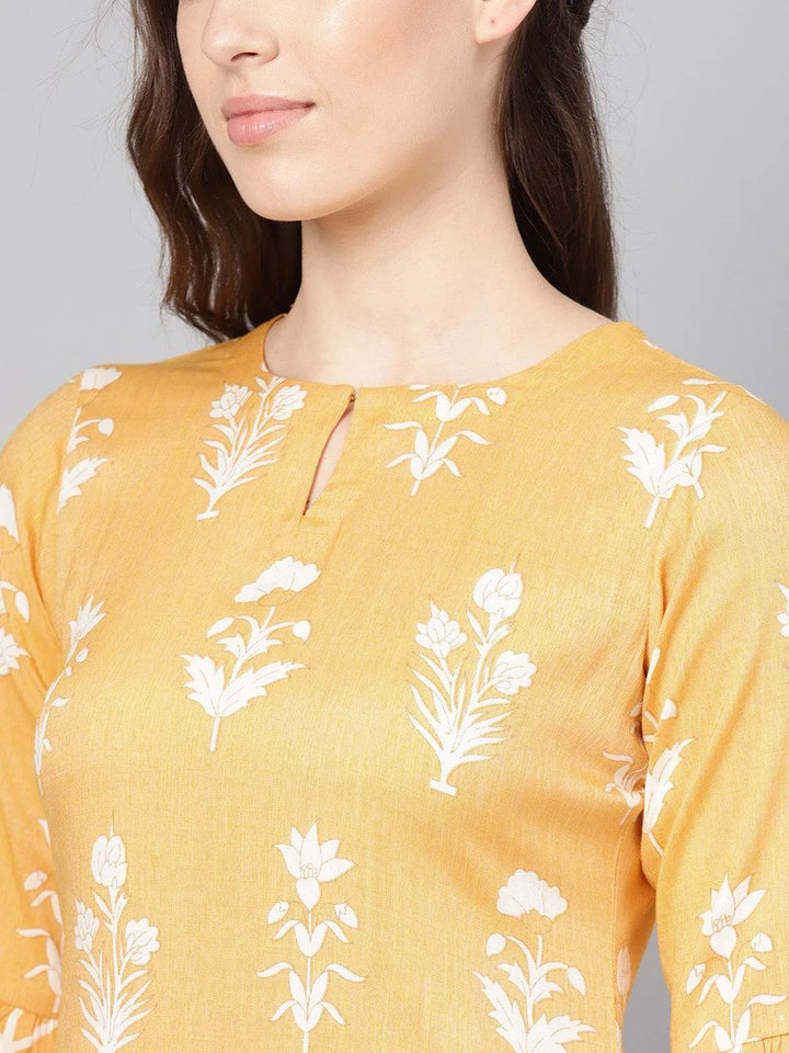 Yellow Printed Linen Kurta Set - Libas