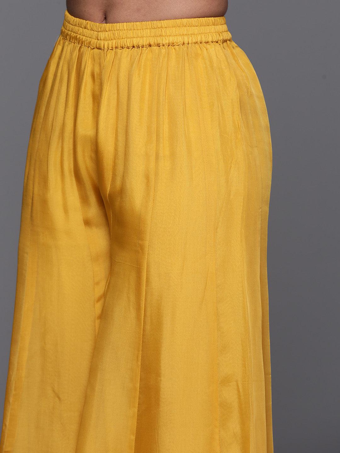 Yellow Printed Organza A-Line Kurta With Palazzos & Dupatta - Libas