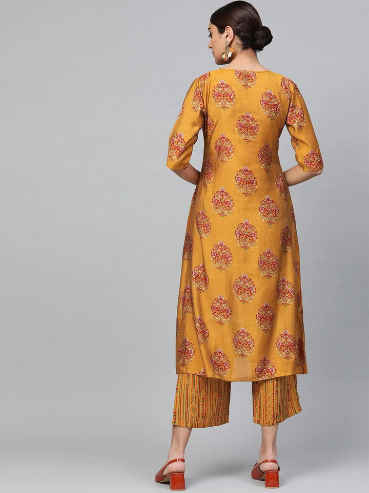 Yellow Printed Polyester Kurta Set - Libas