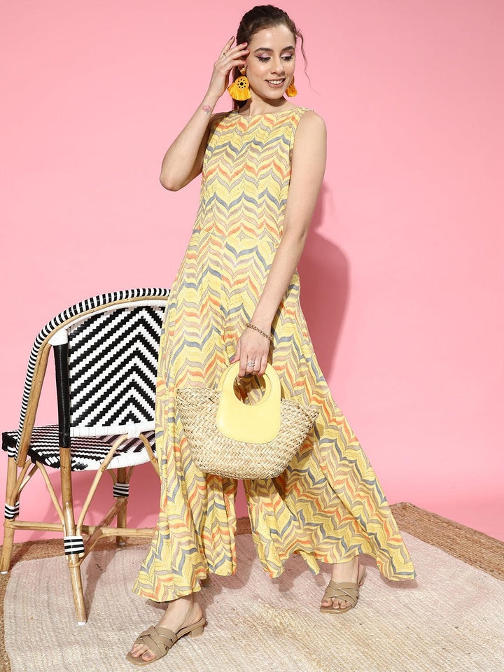 Yellow Printed Rayon Jumpsuit - Libas