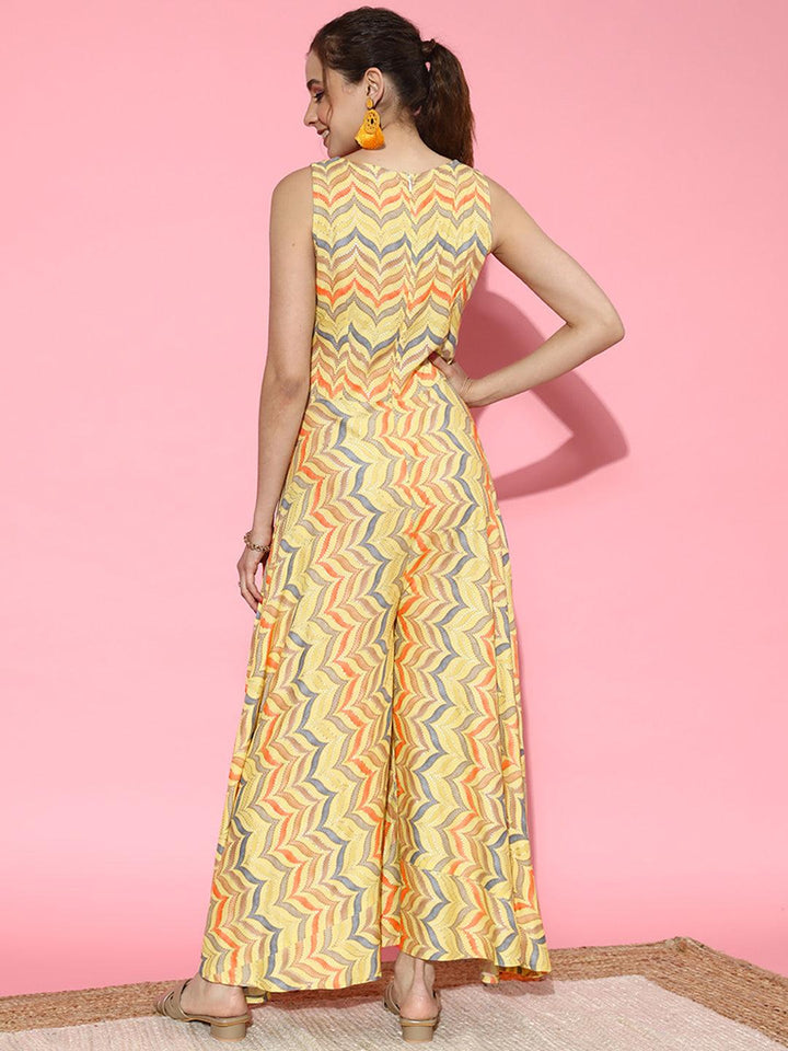 Yellow Printed Rayon Jumpsuit - Libas