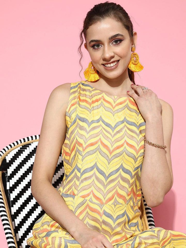 Yellow Printed Rayon Jumpsuit - Libas