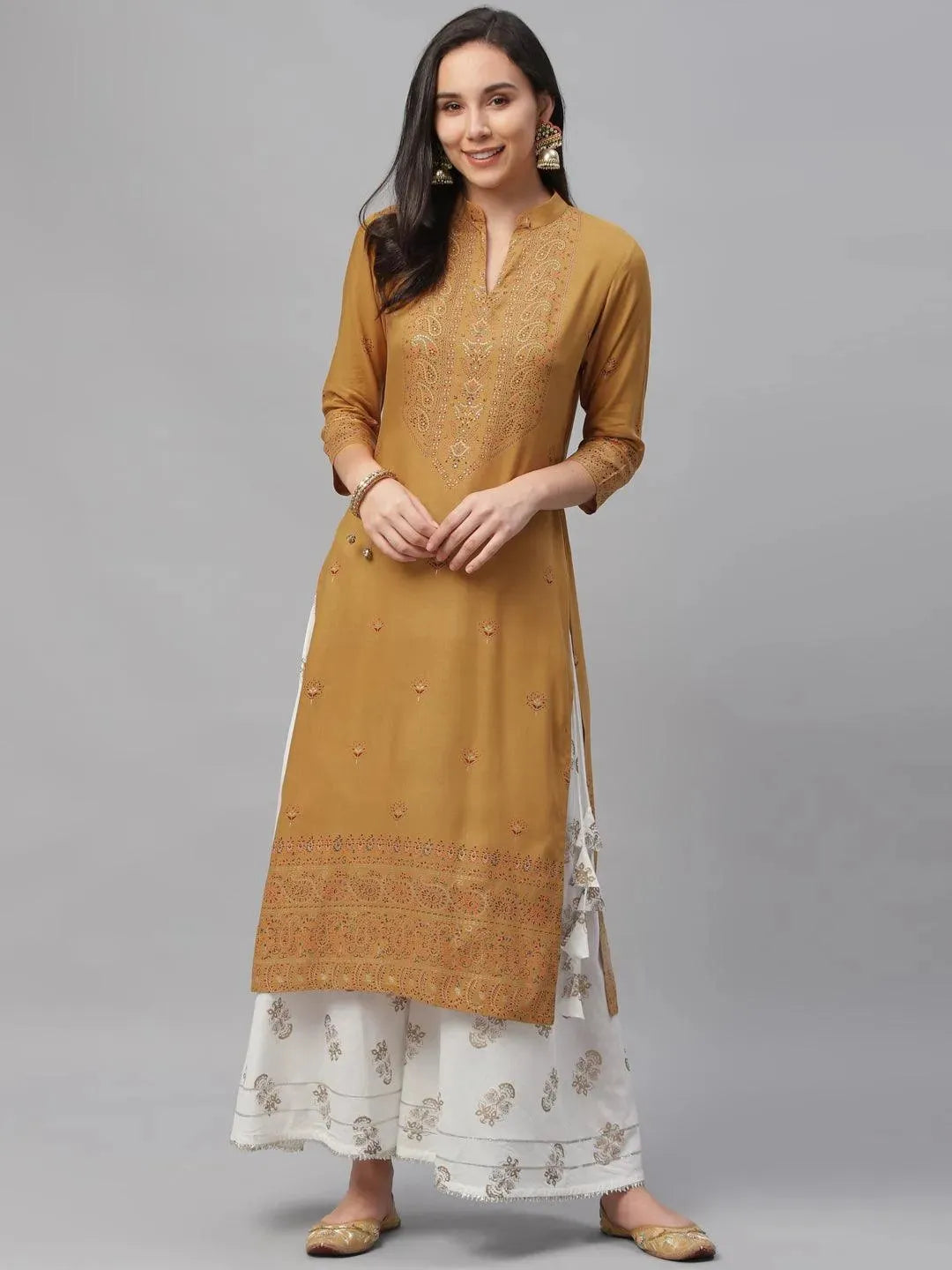 

Buy Yellow Printed Rayon Kurta - 9121F- | Libas Ethnic Wear Online