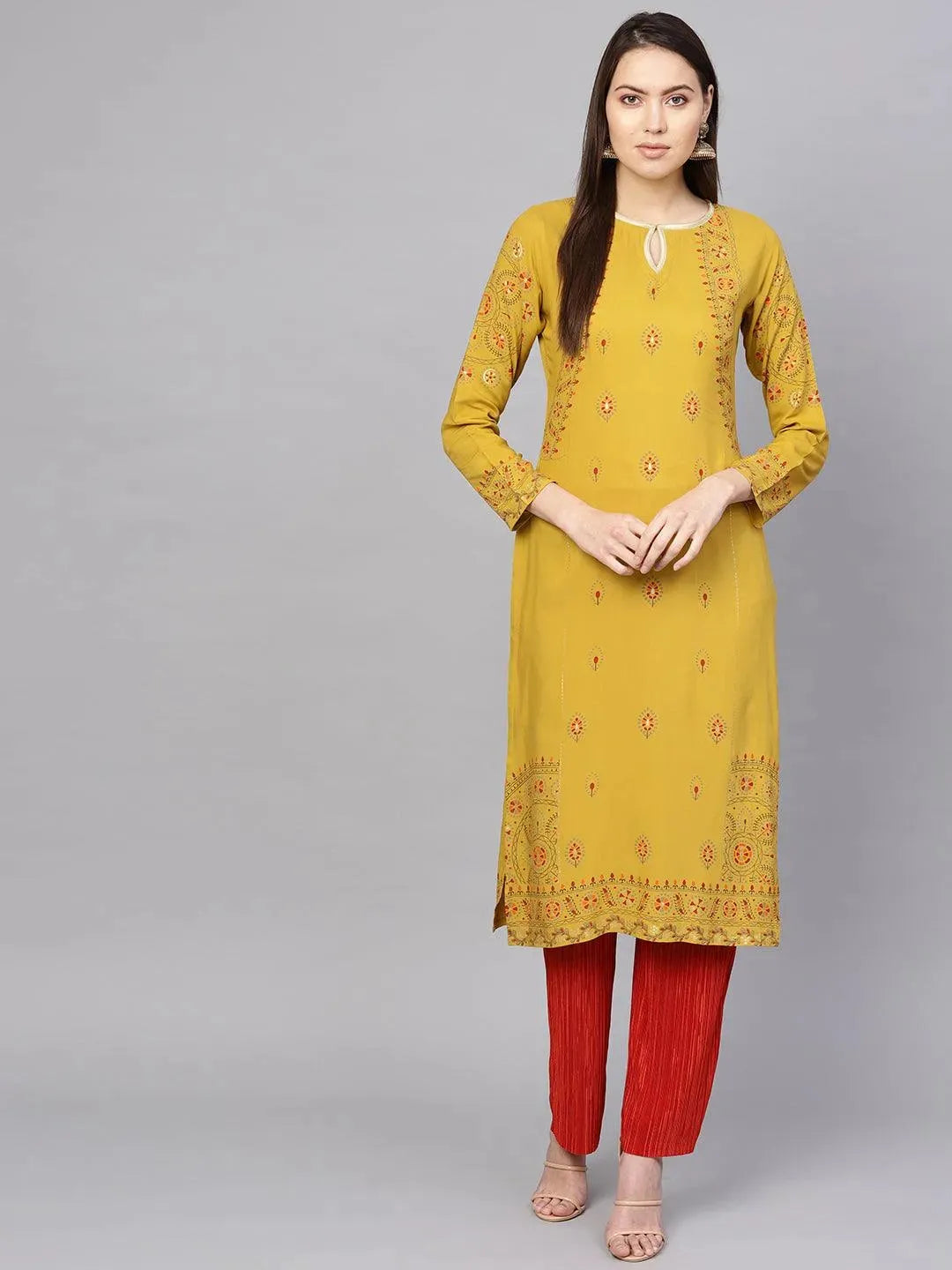 

Buy Yellow Printed Rayon Kurta - 8611- | Libas Ethnic Wear Online