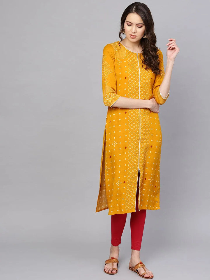 Yellow Printed Rayon Kurta - Libas