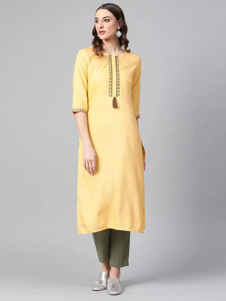 Yellow Printed Rayon Kurta - Libas