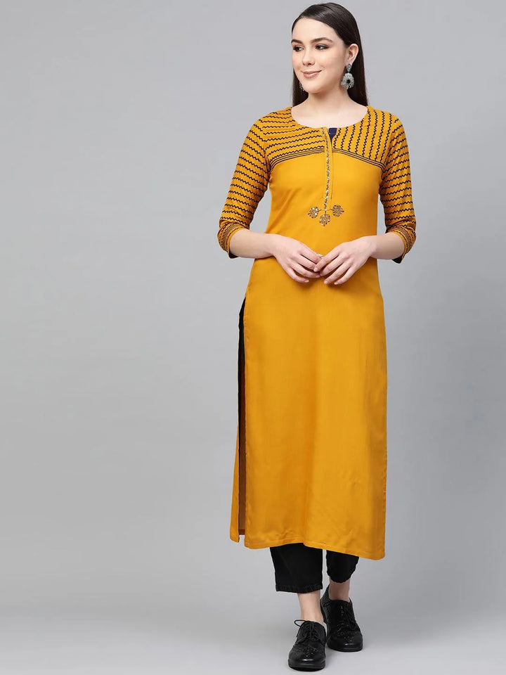 Yellow Printed Rayon Kurta - Libas