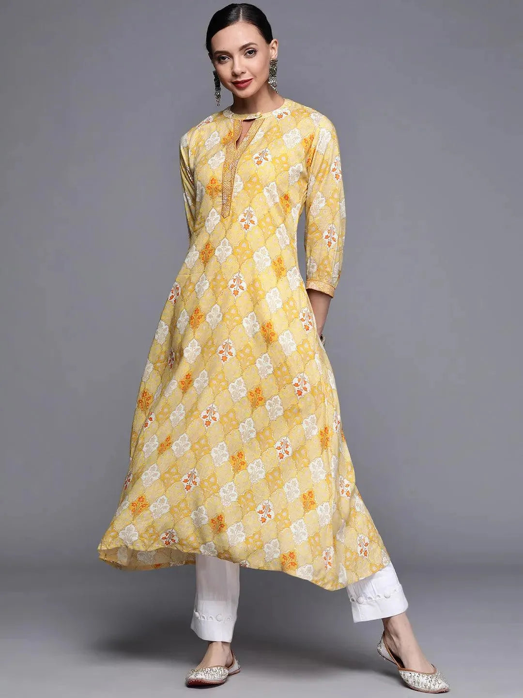 

Buy Yellow Printed Rayon Kurta - 22100O- | Libas Ethnic Wear Online