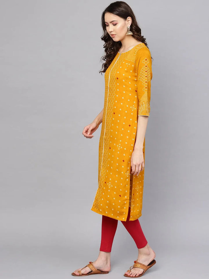 Yellow Printed Rayon Kurta - Libas