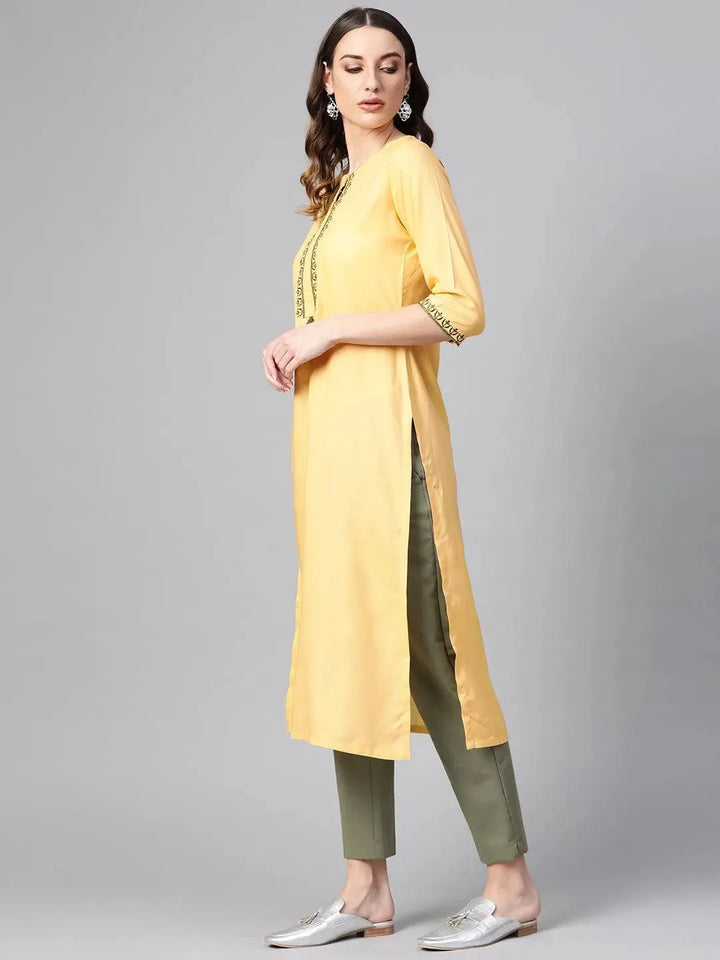 Yellow Printed Rayon Kurta - Libas