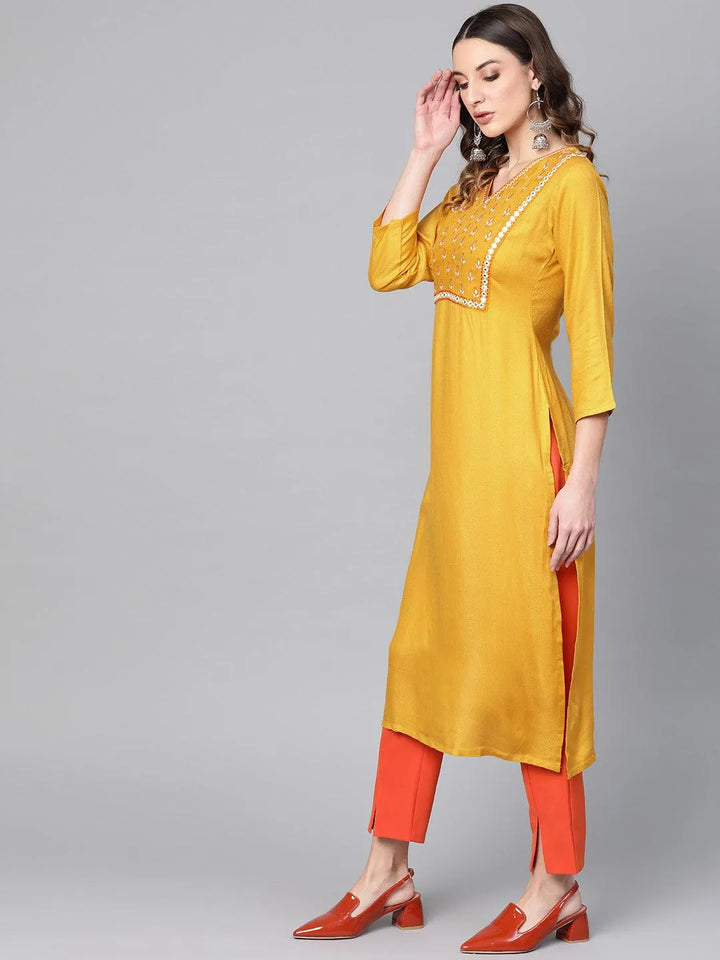 Yellow Printed Rayon Kurta - Libas