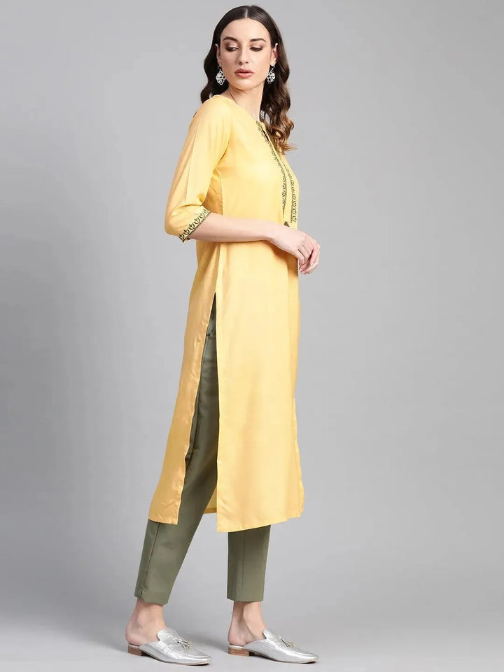 Yellow Printed Rayon Kurta - Libas