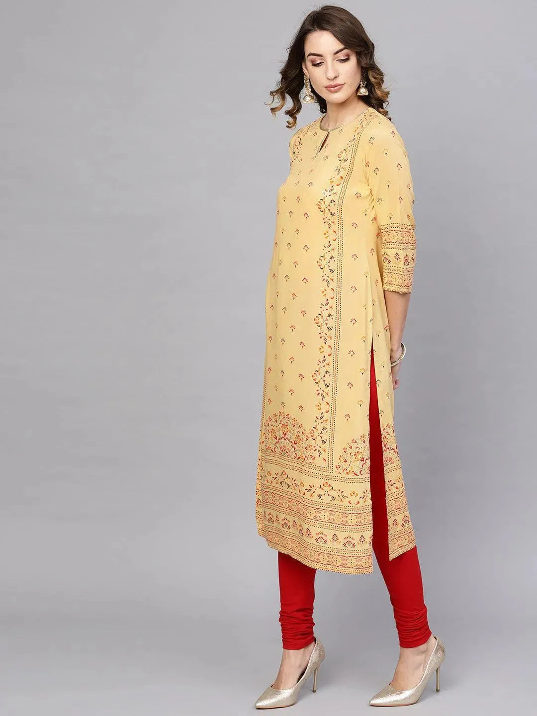 

Buy Yellow Printed Rayon Kurta - 8606-XS | Libas Ethnic Wear Online