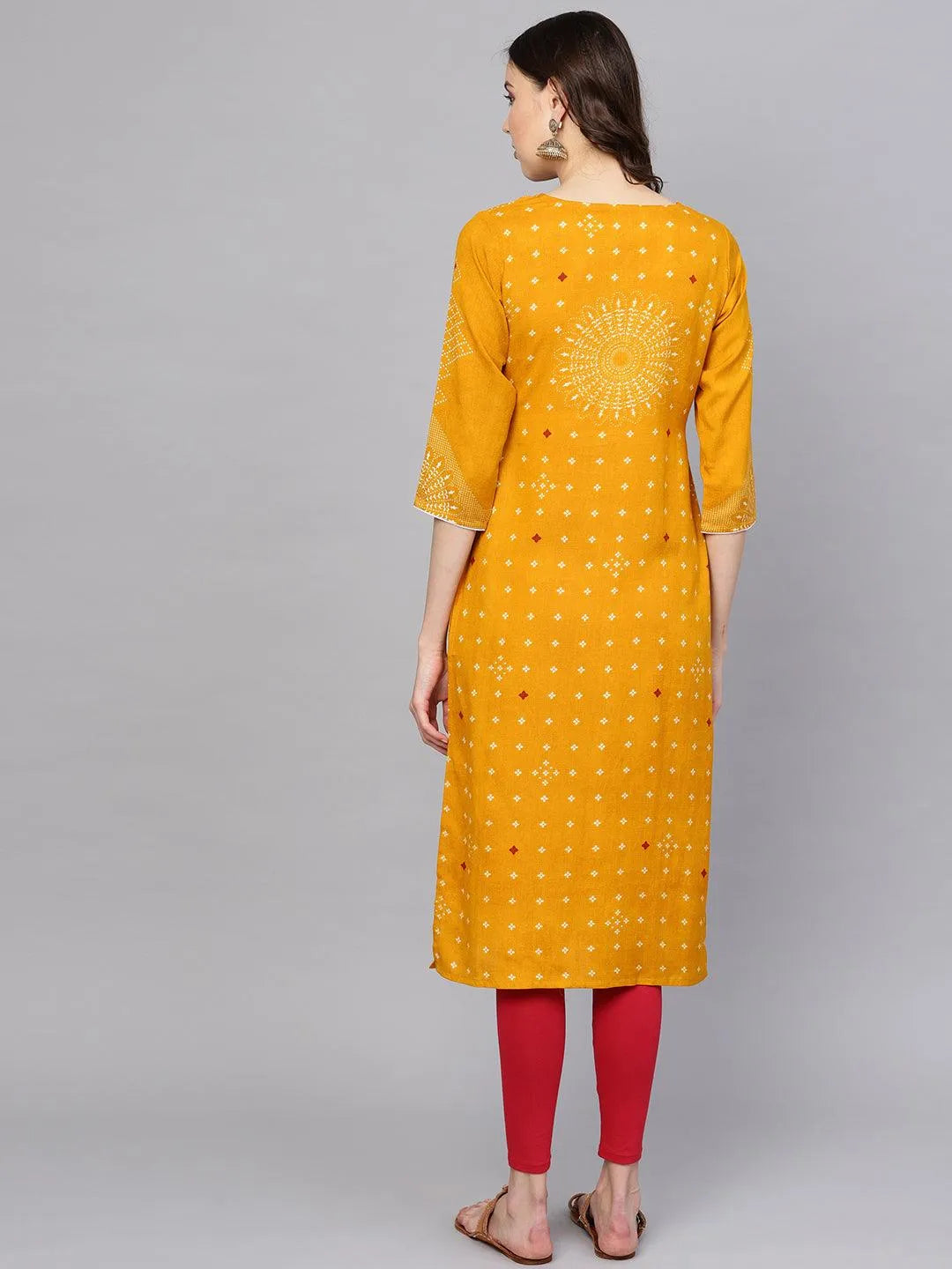 Yellow Printed Rayon Kurta - Libas