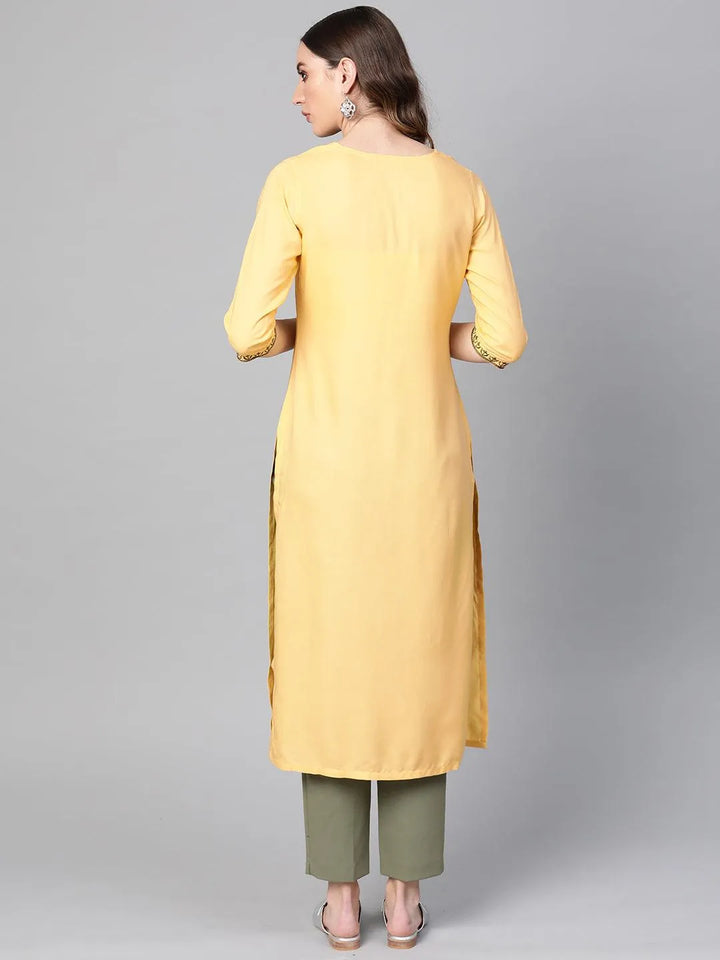 Yellow Printed Rayon Kurta - Libas