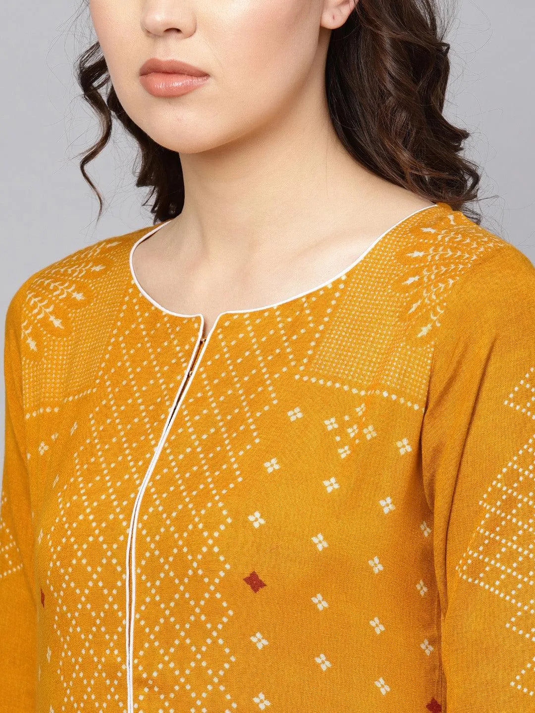 Yellow Printed Rayon Kurta - Libas